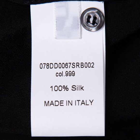 8 Black S 100% Silk Shift Dress Low Open-Back Tie Bow Made in Italy Knee Office - Picture 12 of 14